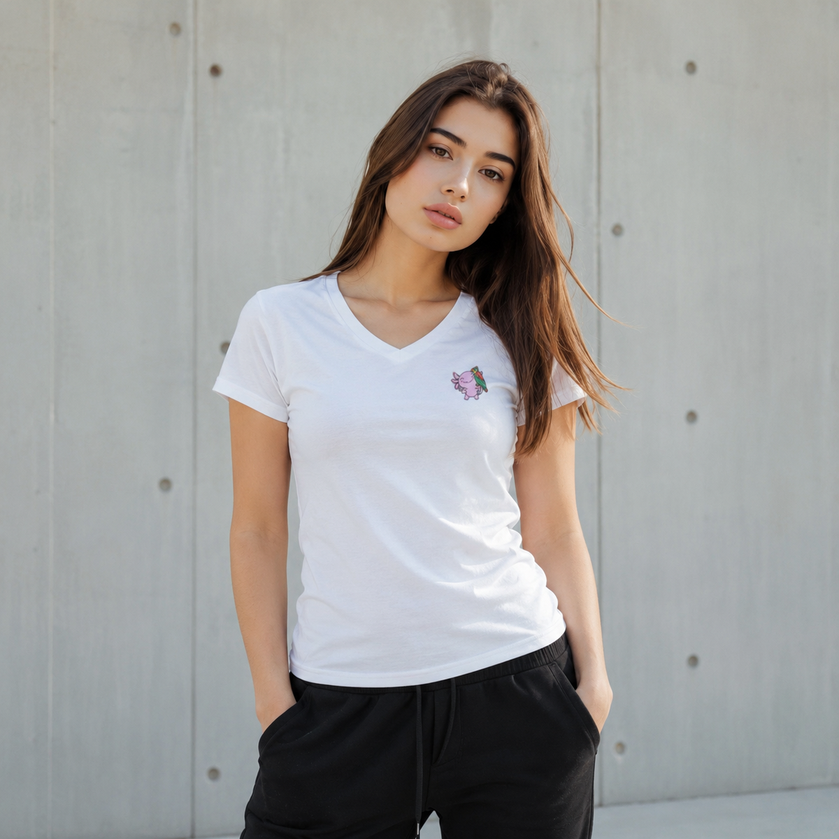 Playera Cuello V Axoloteria El Cotorro Ajolote Adulto
