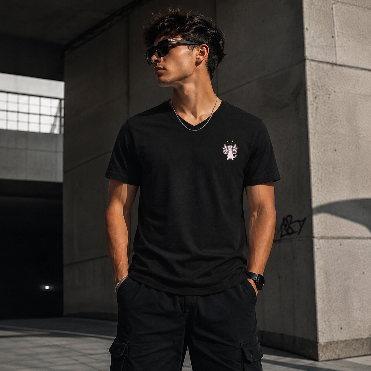 Playera Cuello V Axoloteria Las Jaras Ajolote Adulto