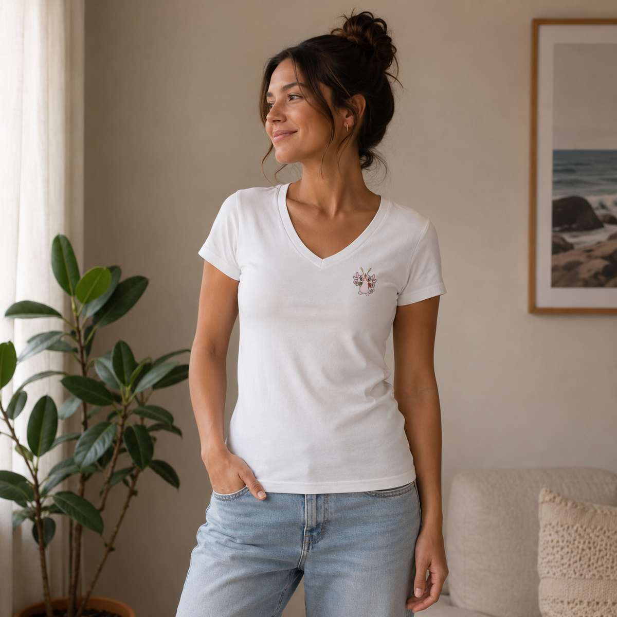Playera Cuello V Axoloteria Las Jaras Ajolote Adulto