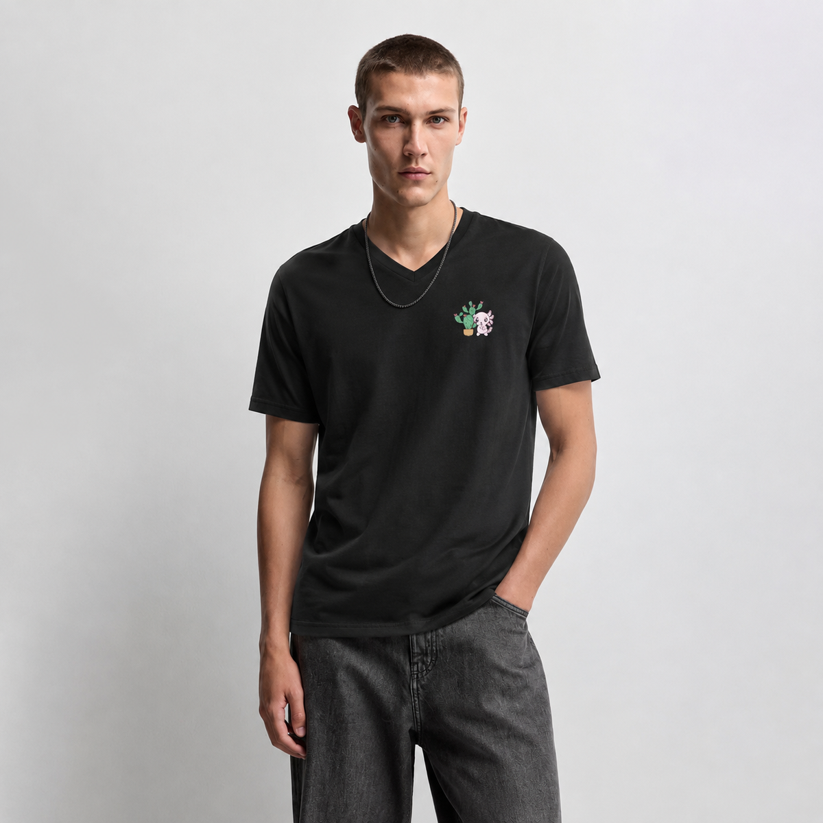 Playera Cuello V Axoloteria El Nopal Ajolote Adulto