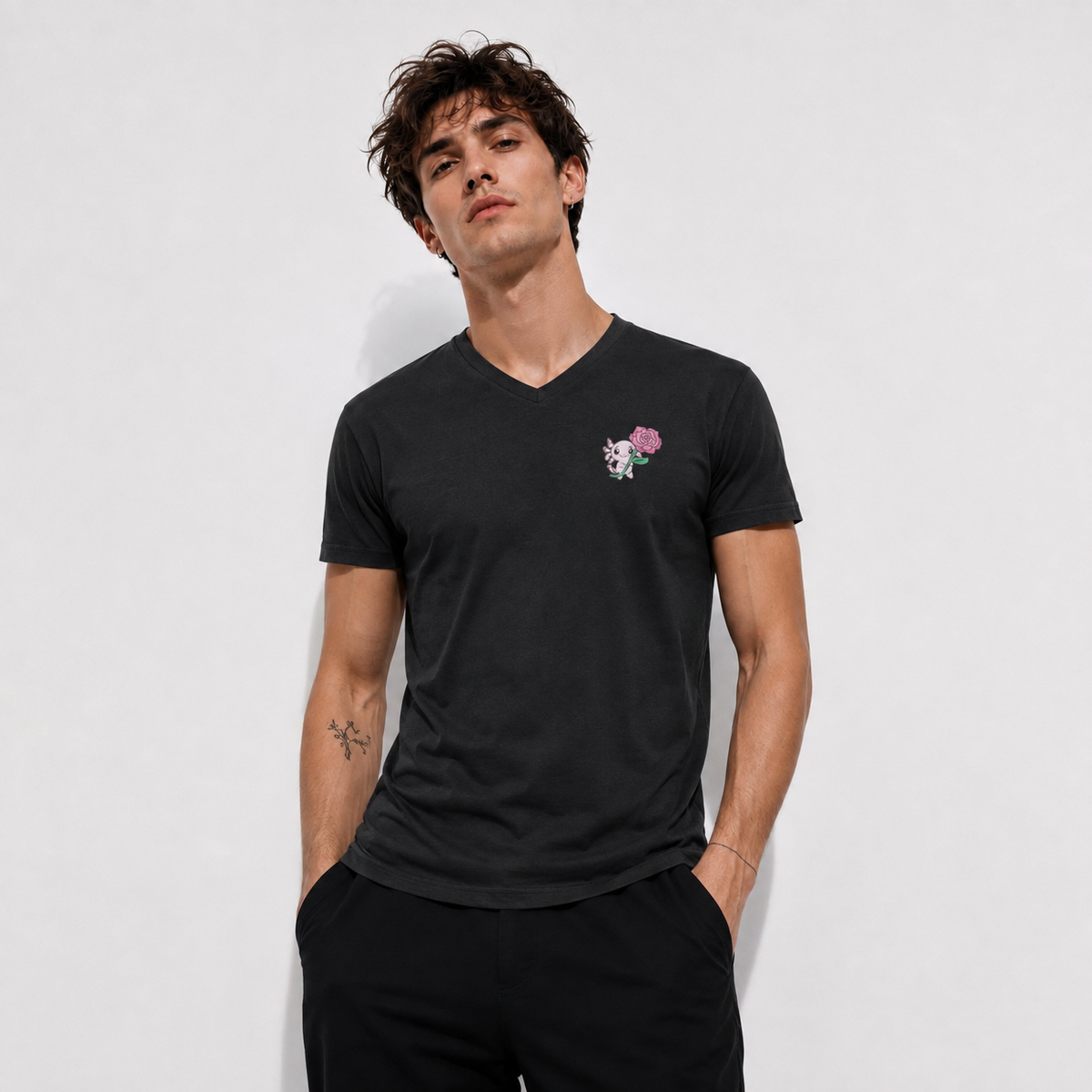 Playera Cuello V Axoloteria La Rosa Ajolote Adulto