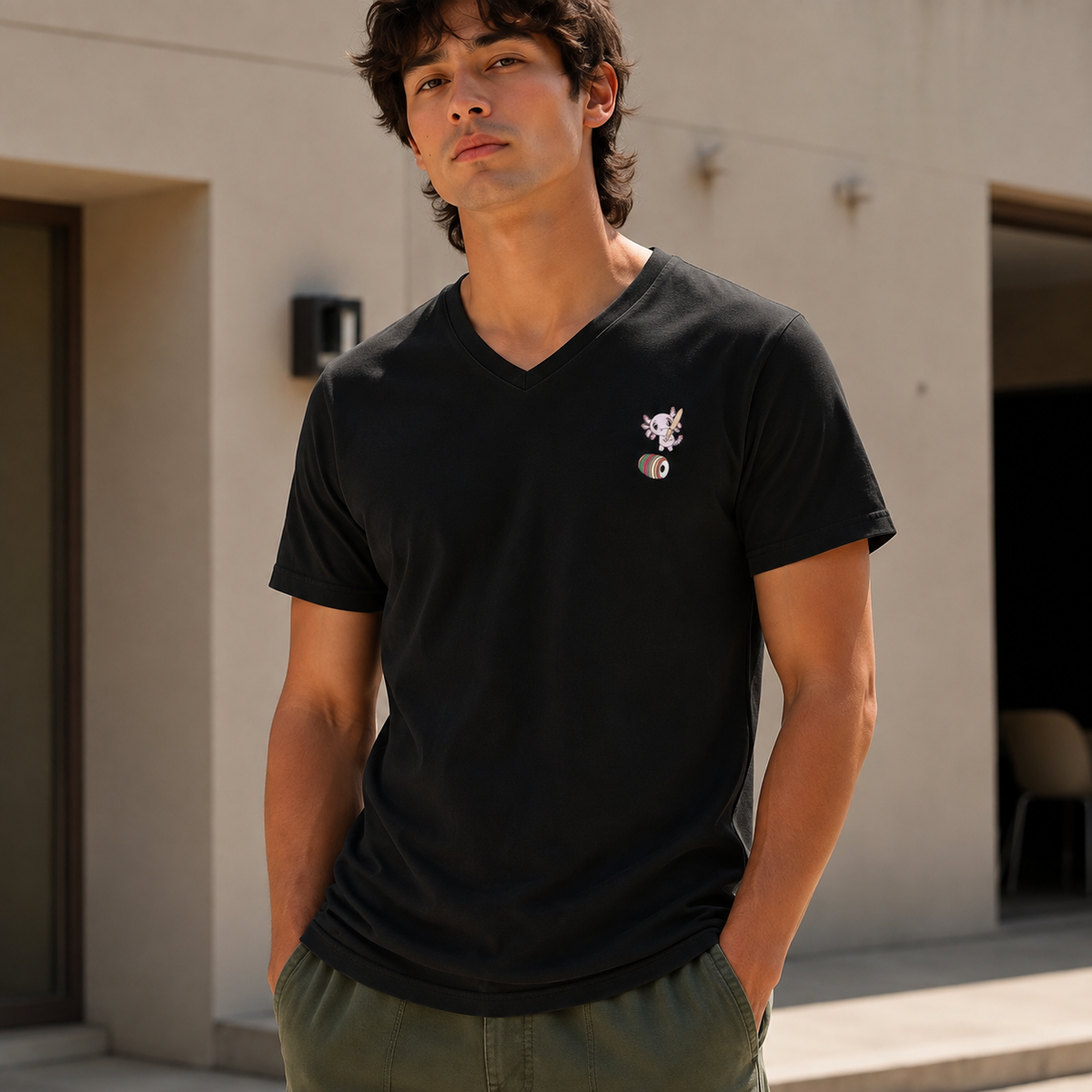 Playera Cuello V Axoloteria El Balero Ajolote Adulto