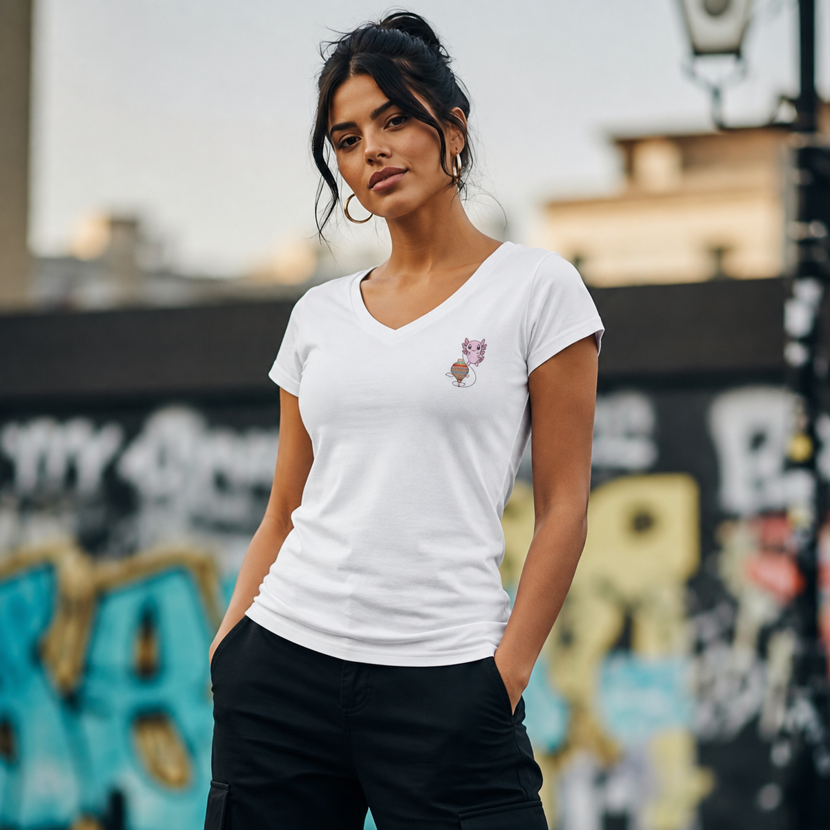 Playera Cuello V Axoloteria El Trompo Ajolote Adulto