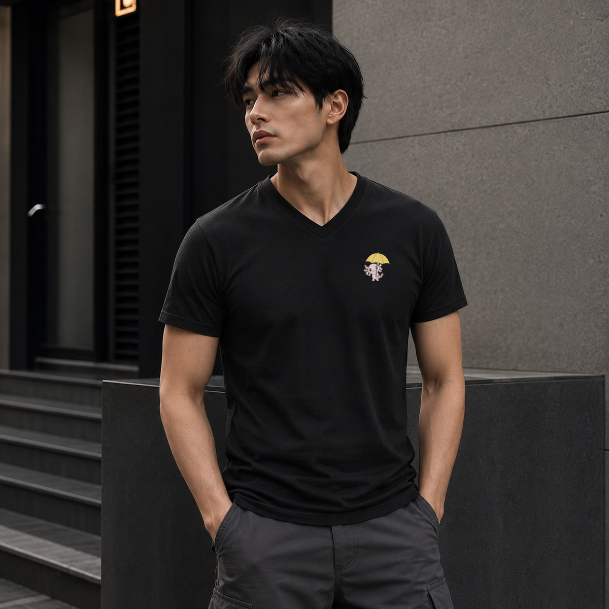 Playera Cuello V Axoloteria El Paraguas Ajolote Adulto