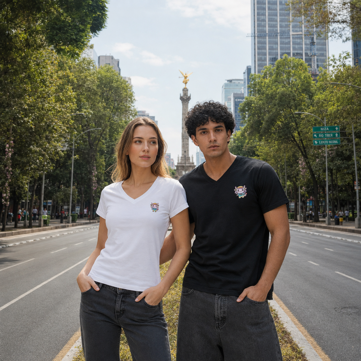 Playera Cuello V Axoloteria El Bailador Ajolote Adulto