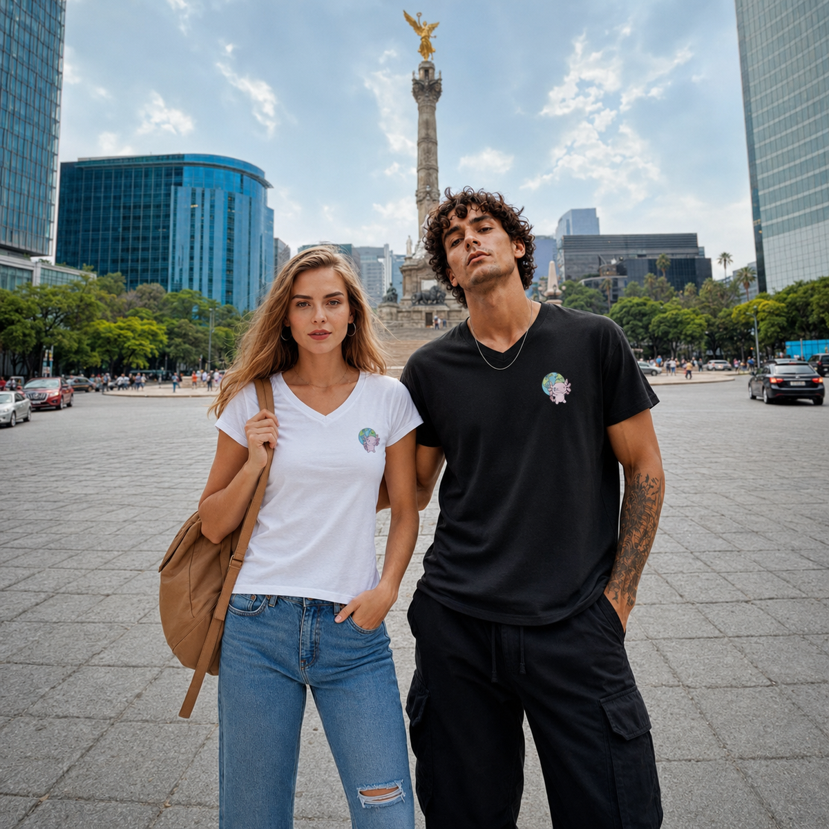 Playera Cuello V Axoloteria El Mundo Ajolote Adulto
