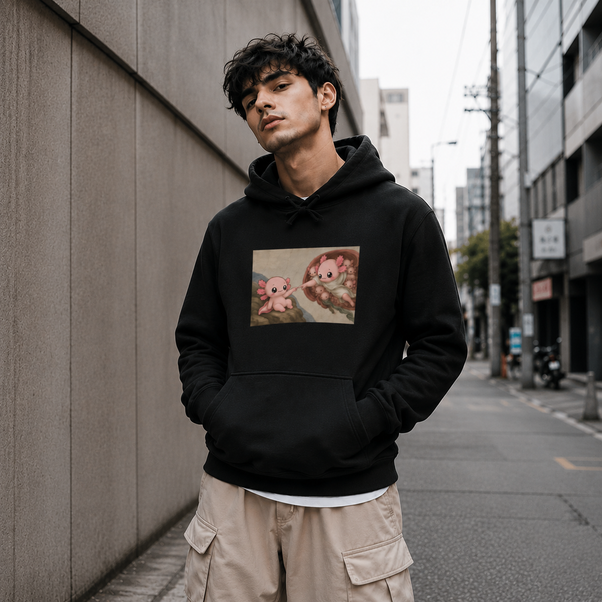 Hoodie Ajolotito Perla Rosa Unisex
