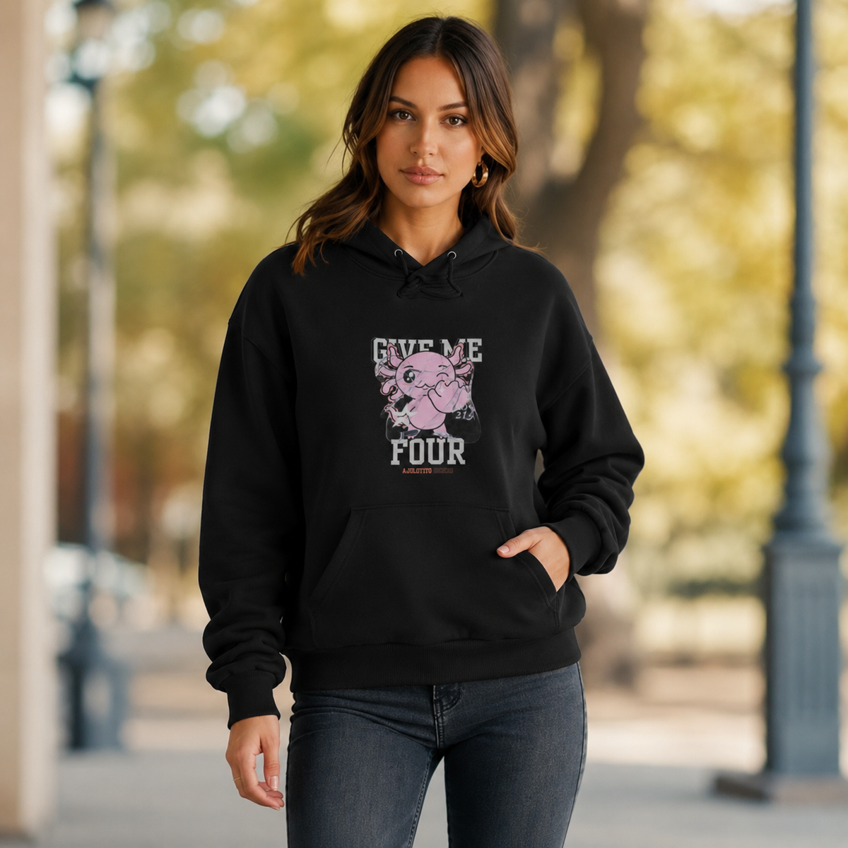 Hoodie Ajolotito Give Me Four Unisex