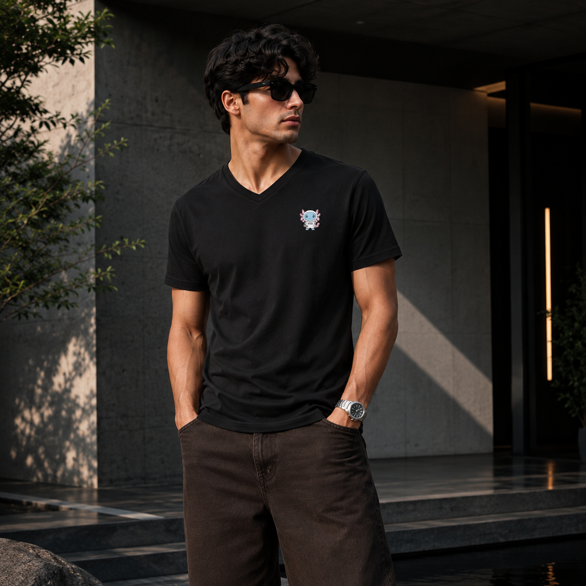 Playera Cuello V Axolotzin Astronauta Ajolote