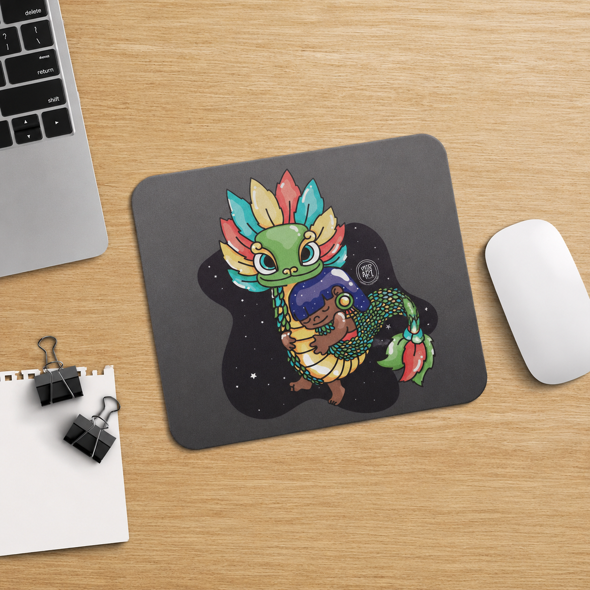 Mousepad Ajolotito Niña Y Quetzalcoatl Mirari Chan