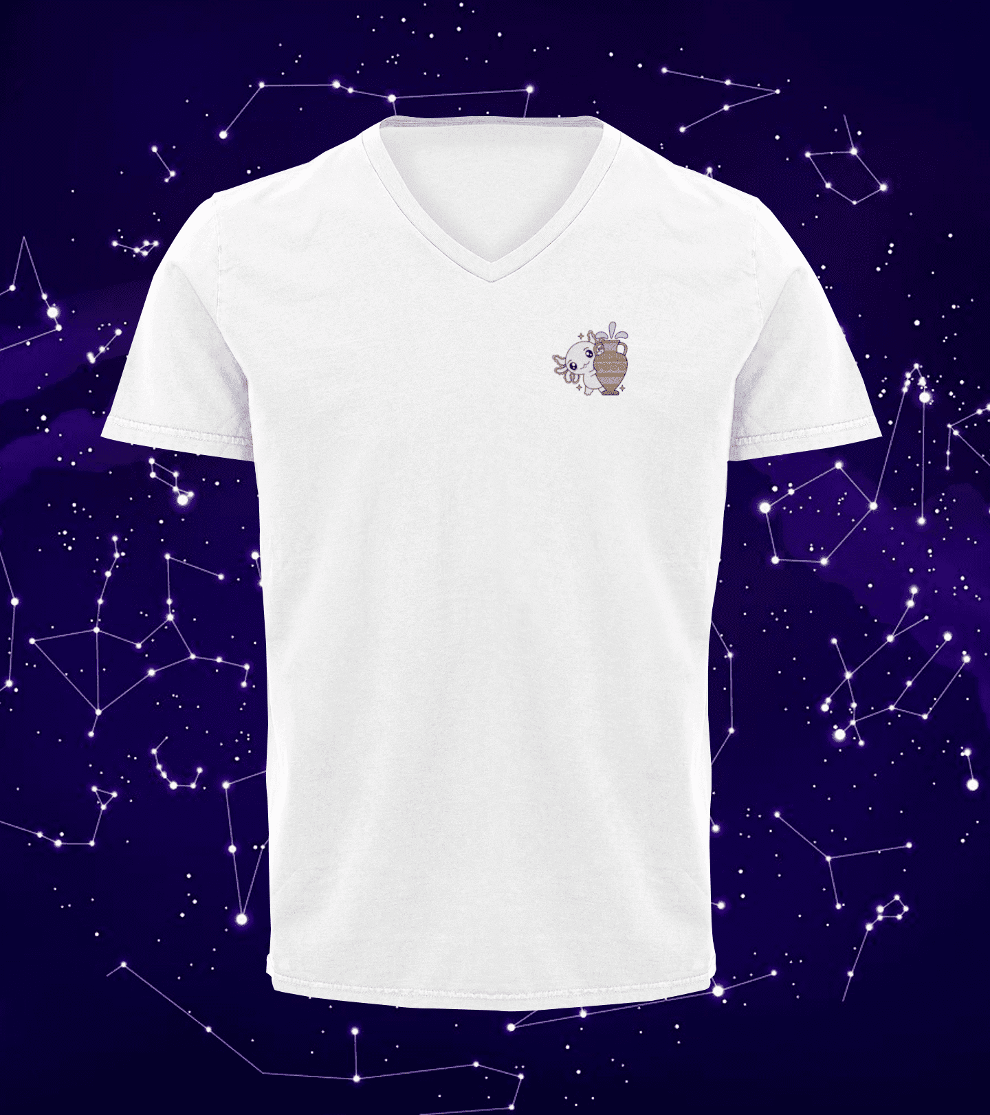 Playera Cuello V Horoscopos Acuario Axolotzin Ajolote Adulto