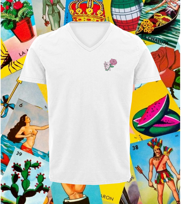 Playera Cuello V Axoloteria La Rosa Ajolote Adulto