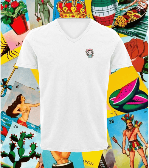Playera Cuello V Axoloteria La Dama Ajolote Adulto