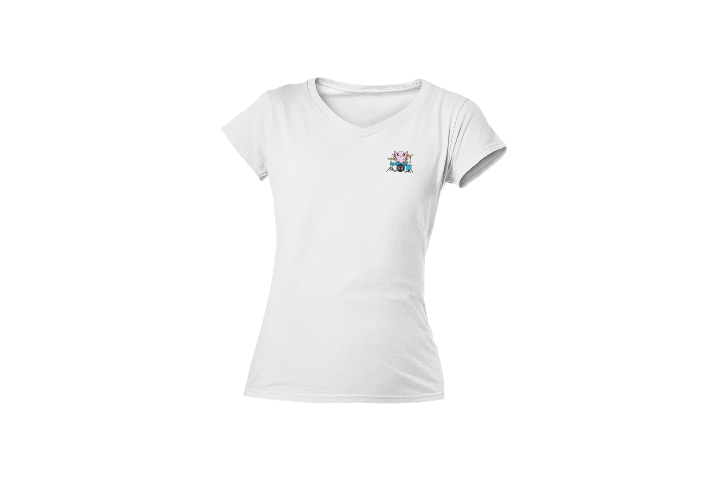 Playera Cuello V Axolotzin Baterista Ajolote Adulto