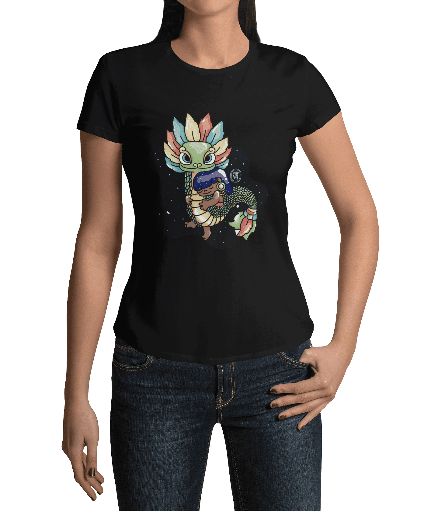 Playera Ajolotito Niña Y Quetzalcoatl Mirari Chan