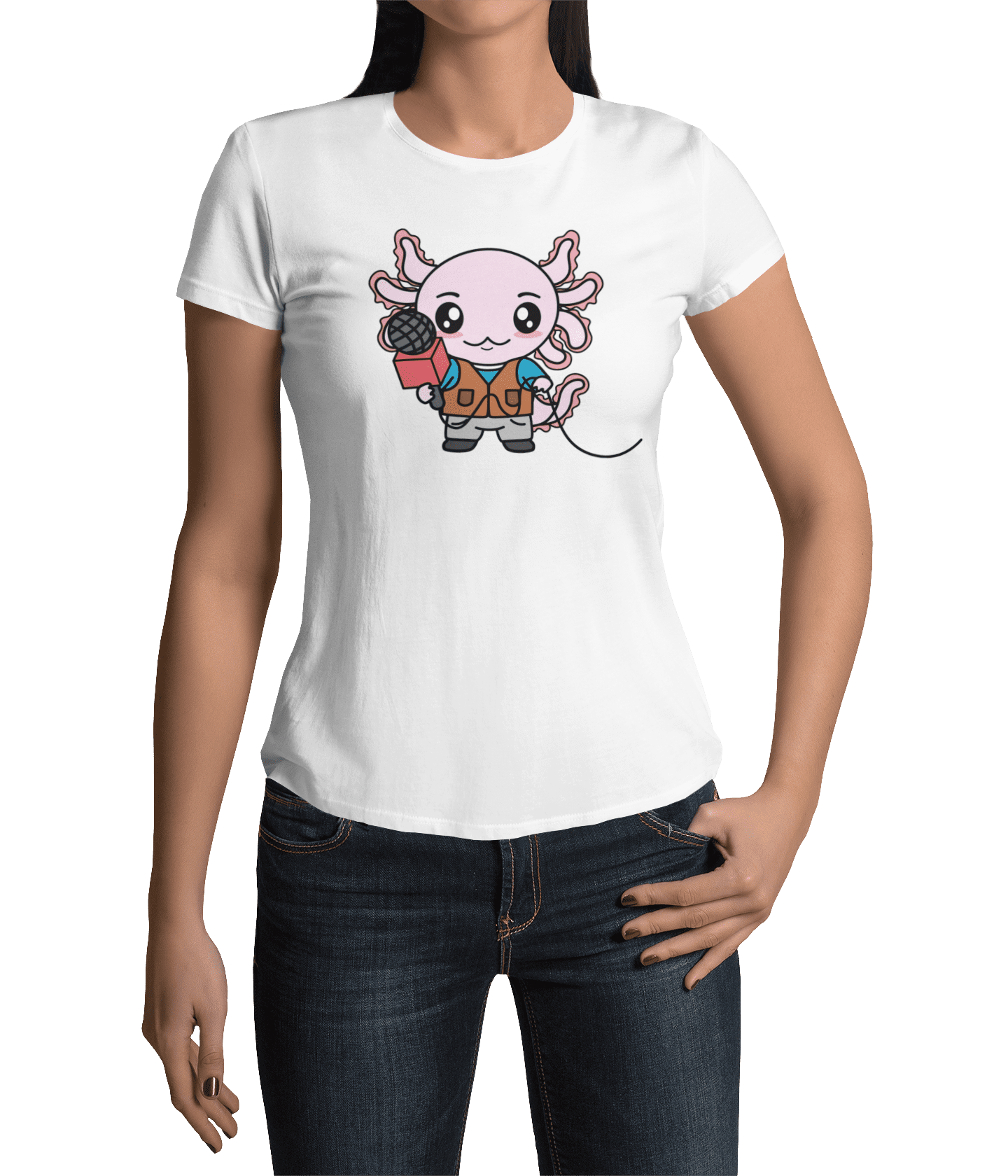 Playera Axolotzin Reportero Ajolote Adulto E Infantil