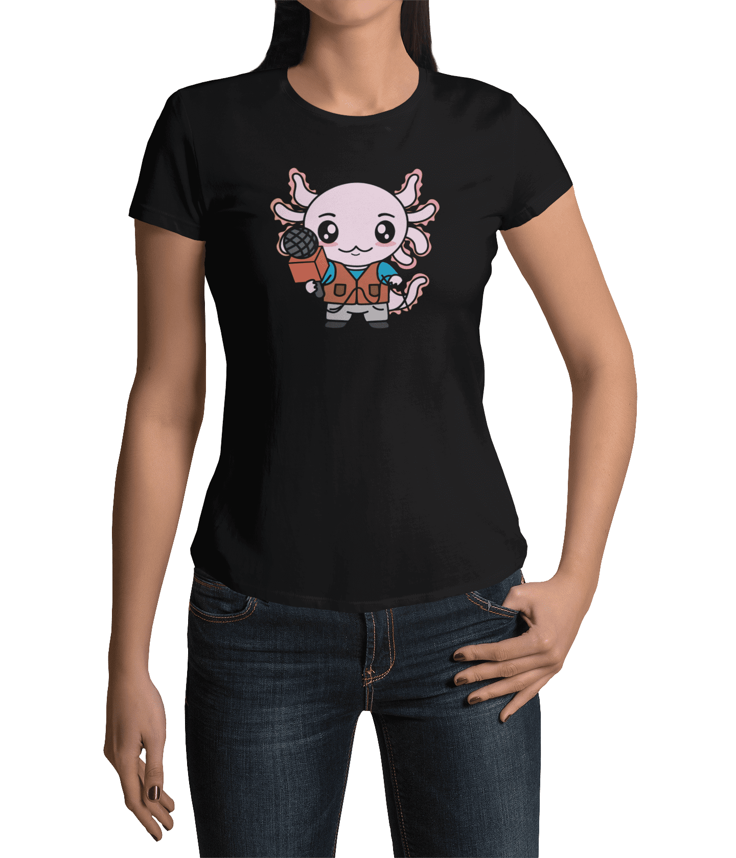 Playera Axolotzin Reportero Ajolote Adulto E Infantil