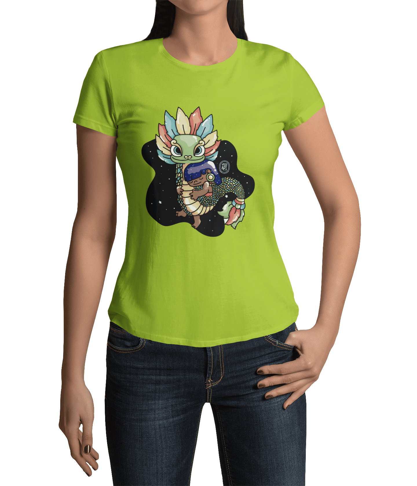 Playera Ajolotito Niña Y Quetzalcoatl Mirari Chan