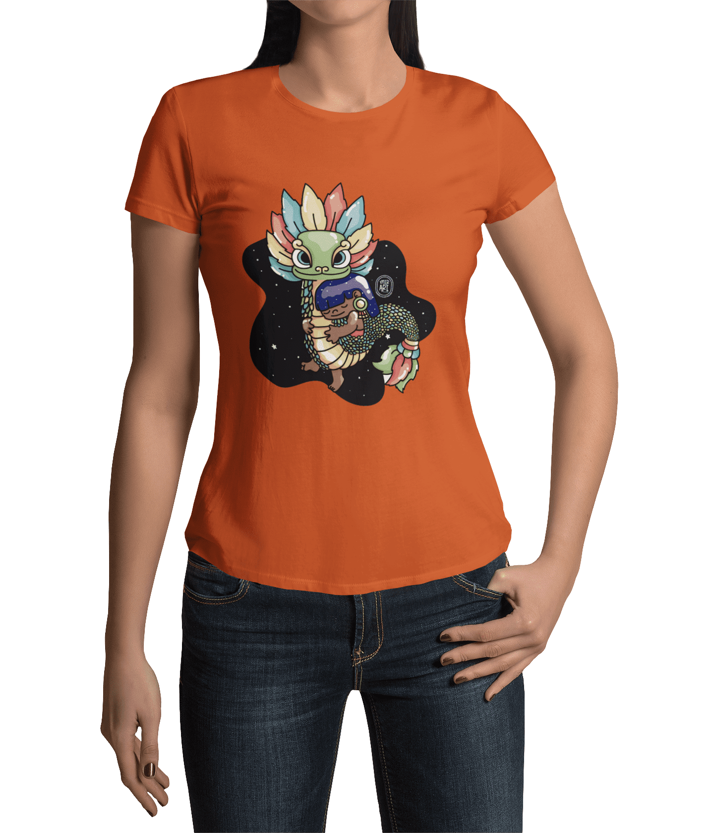 Playera Ajolotito Niña Y Quetzalcoatl Mirari Chan