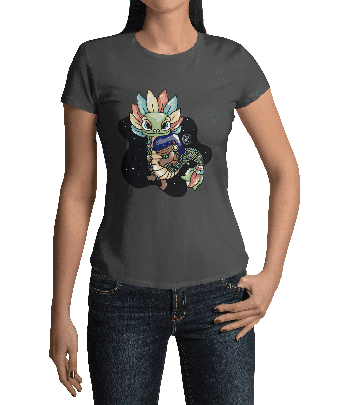 Playera Ajolotito Niña Y Quetzalcoatl Mirari Chan