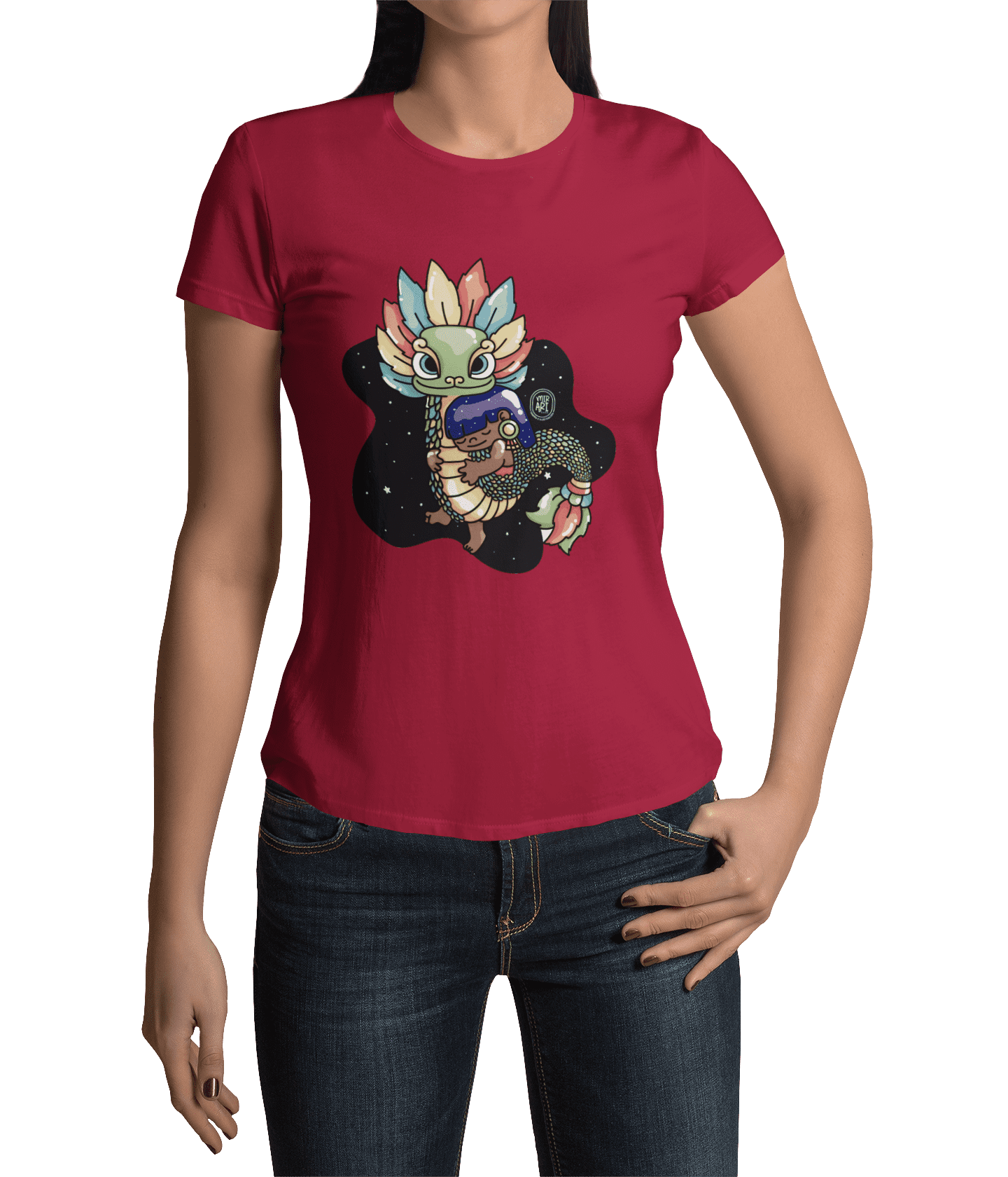 Playera Ajolotito Niña Y Quetzalcoatl Mirari Chan