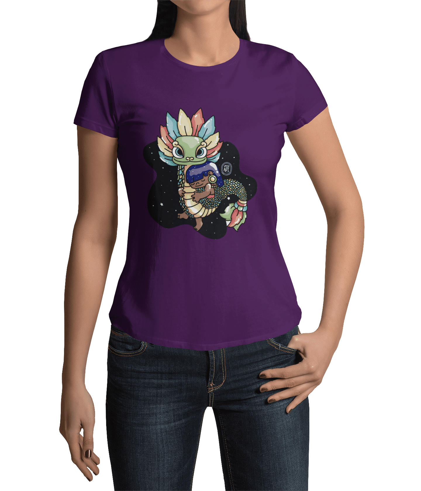 Playera Ajolotito Niña Y Quetzalcoatl Mirari Chan