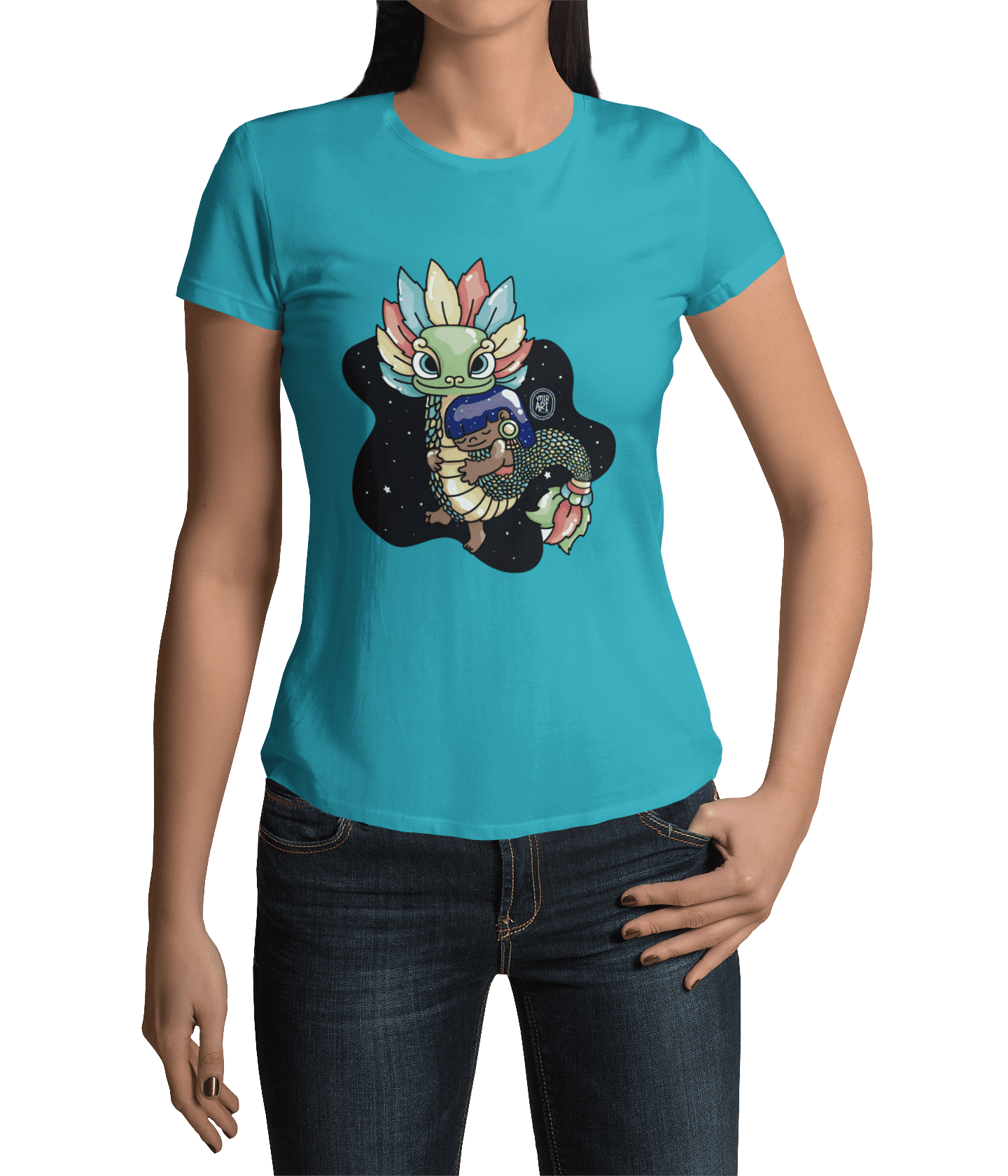 Playera Ajolotito Niña Y Quetzalcoatl Mirari Chan