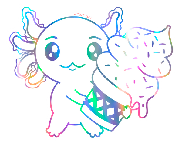 Sticker Holográfico Axolotzin Helado Ajolote