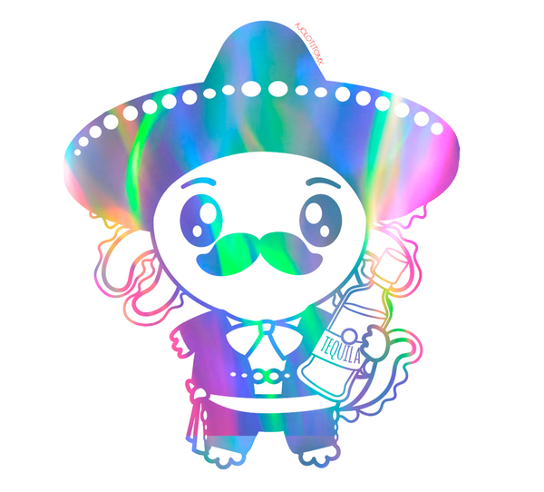 Sticker Holográfico Axolotzin Mariachi Ajolote