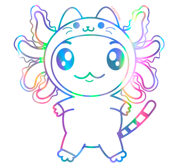 Sticker Holográfico Axolotzin Disfraz Gato Ajolote