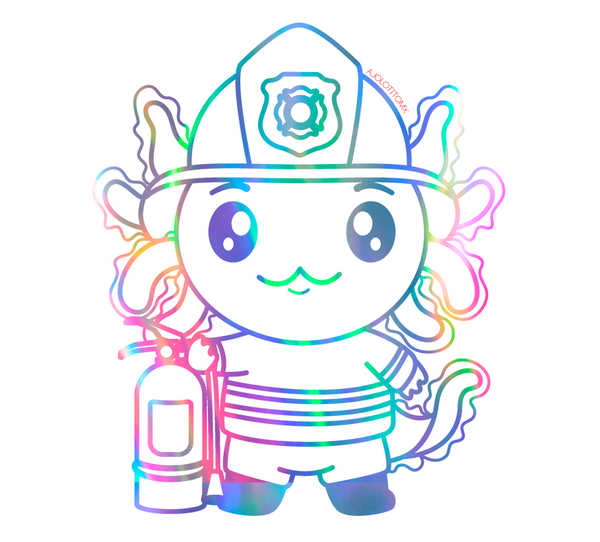 Sticker Holográfico Axolotzin Bombero Ajolote