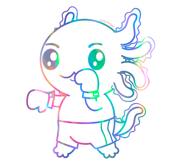 Sticker Holográfico Axolotzin Boxeador Ajolote