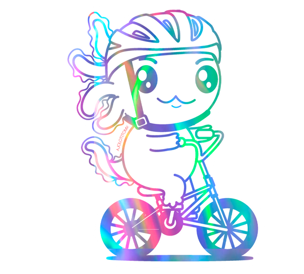 Sticker Holográfico Axolotzin Ciclista Ajolote