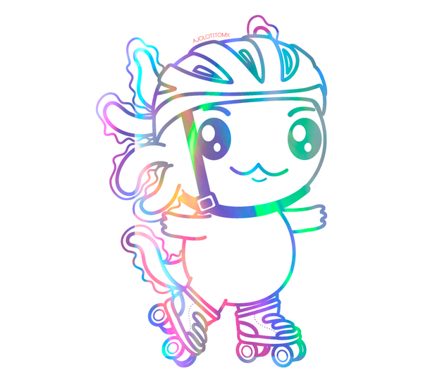 Sticker Holográfico Axolotzin Patinador Ajolote