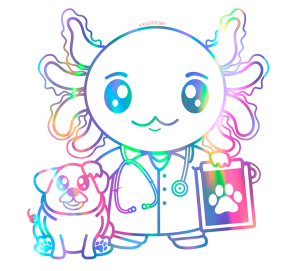 Sticker Holográfico Axolotzin Veterinario Ajolote