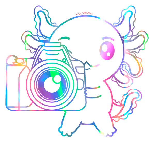 Sticker Holográfico Axolotzin Fotografo Ajolote