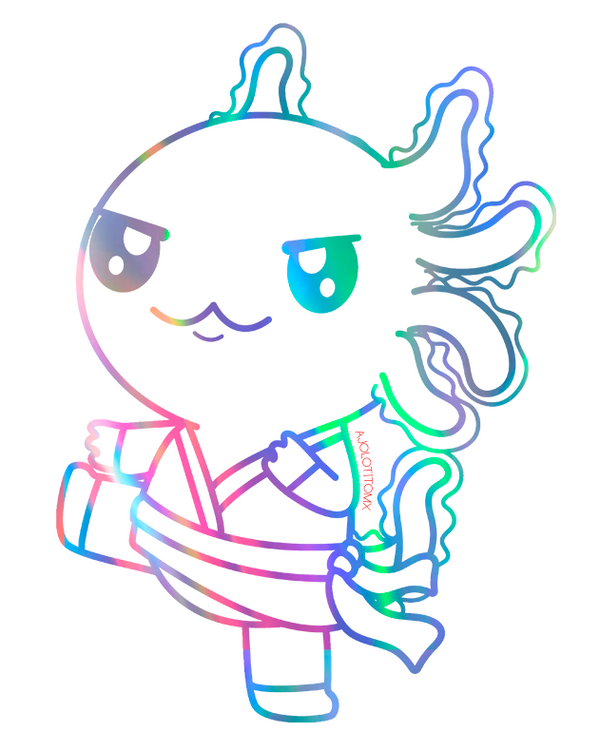 Sticker Holográfico Axolotzin Karateka Ajolote