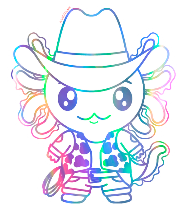 Sticker Holográfico Axolotzin Vaquero Ajolote