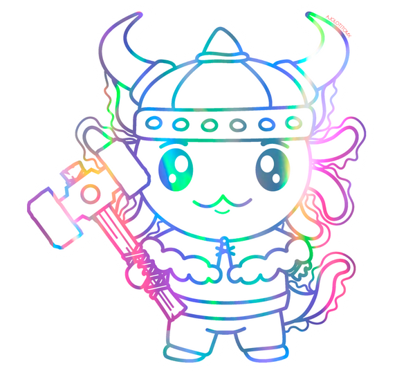 Sticker Holográfico Axolotzin Vikingo Ajolote