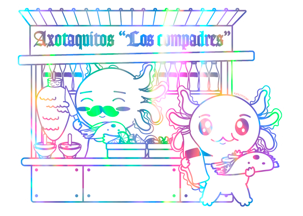 Sticker Holográfico Axolotzin Puesto De Tacos Ajolote