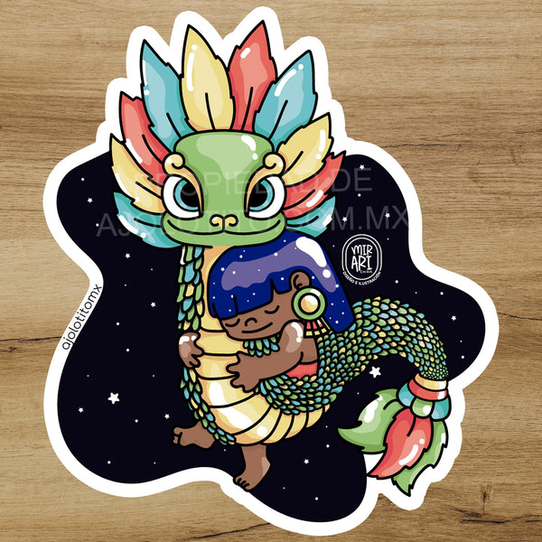 Sticker Niña y Quetzalcoatl